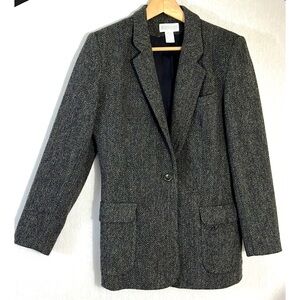 Lands’ End gray lambswool wool herringbone tweed jacket blazer size 6